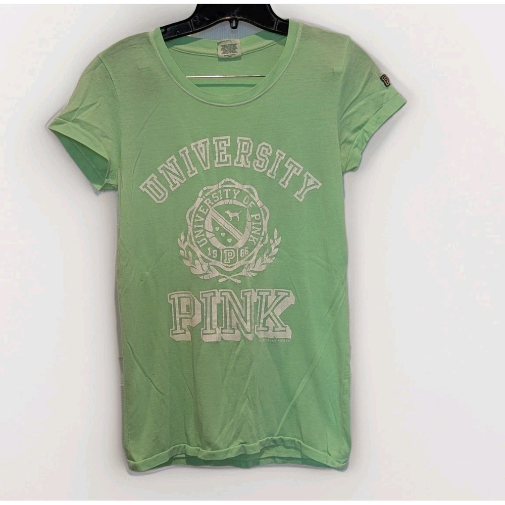 Y2K Preppy Varsity PINK‎ University Graphic Tee Lime Green Medium T-shirt Top